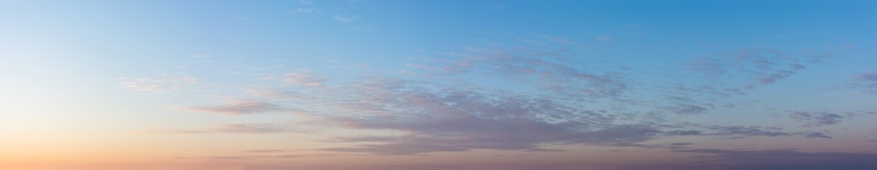 Blue sky with clouds at sunset, large panoramic shot.