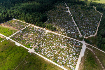 Large square city cemetery, aerial view