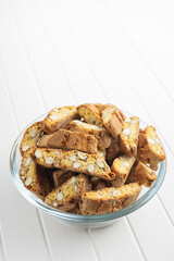 Italian cantuccini cookies. Sweet dried biscuits with almonds.
