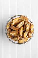 Italian cantuccini cookies. Sweet dried biscuits with almonds.