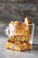 Italian cantuccini cookies. Sweet dried biscuits with almonds.