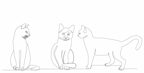 cats drawing by one continuous line, sketch