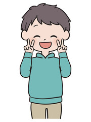 ダブルピースする男の子