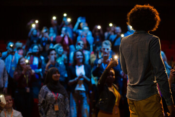 Male speaker talking to audience