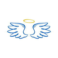 Angel doodle wing and halo. Hand drawn sketch style wing. Angel, love, religion concept vector illustration. Pencil line drawing.