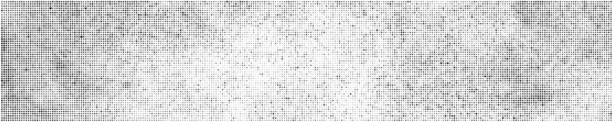 Black Halftone Texture On White Background. Modern Dotted Futuristic Backdrop. Fade Noise Overlay. Wide horizontal long banner for site. Pop Art Style. Vector Illustration, Eps 10.