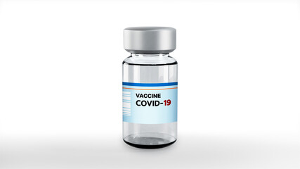 COVID-19 VACCINE ampoule isolated with clipping path on a white background.