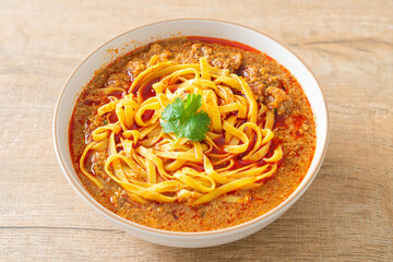 Spicy Chinese Yunnan Noodles Soup or Kwa Meng