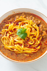 Spicy Chinese Yunnan Noodles Soup or Kwa Meng