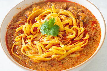 Spicy Chinese Yunnan Noodles Soup or Kwa Meng