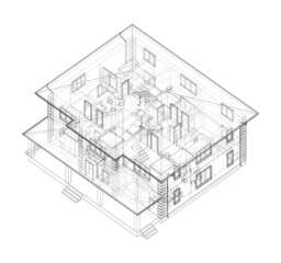 Residential building technical drawing. Vector