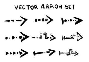 Set of vector curved arrows hand-drawn. Sketch doodle style. Collection of pointers.