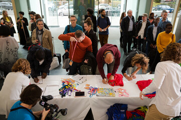 People signing up for conference