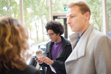 People talking during conference break