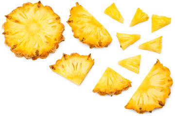 sliced pineapple isolated on white background. exotic fruit. clipping path. top view