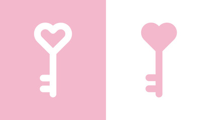 Love key icon. Door key with heart symbol vector illustration.