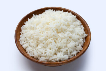 Fototapeta na wymiar Wooden bowl of rice on white background.