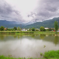 lake and mountains