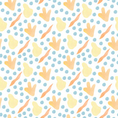 Seamless watercolor pattern in 60's style on white isolated background.Bright colorful Abstract,Vintage,Hip,Polka Dot hand drawn designs for textiles,wrapping paper,fabric,packaging,scrapbook paper.