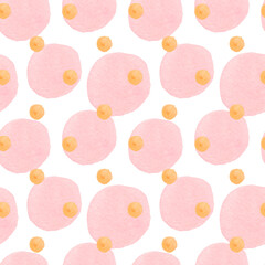 Seamless watercolor pattern in 60's style on white isolated background.Bright colorful Abstract,Vintage,Hip,Polka Dot hand drawn designs for textiles,wrapping paper,fabric,packaging,scrapbook paper.