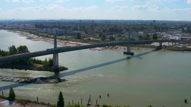 Aerial View Of New SkyTrain Line (Canada Line) To Richmond - drone shot