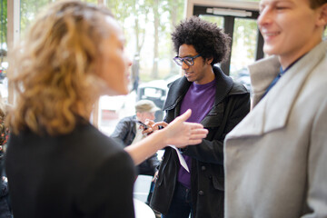 People talking during conference break