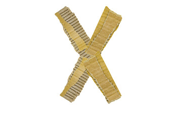 The letter X is made of cardboard