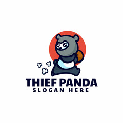 Vector Logo Illustration Thief Panda Mascot Cartoon Style.
