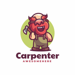 Vector Logo Illustration Carpenter Mascot Cartoon Style.