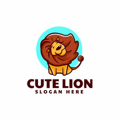 Vector Logo Illustration Cute Lion Simple Mascot Style.