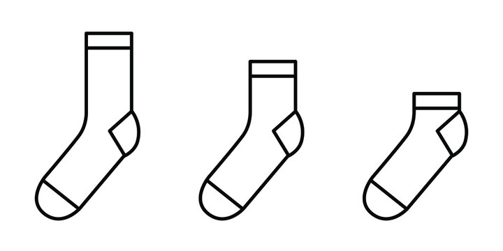 Socks icon. Set of black linear socks. Vector illustration.