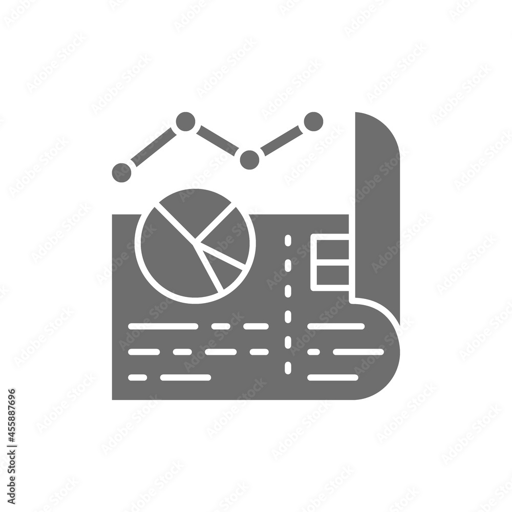 Poster Document with diagrams and pie charts grey icon.