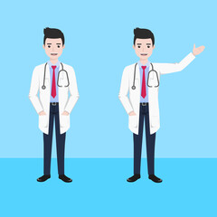 Editable Doctor Character 2 Poses Flat Design Vector Illustration