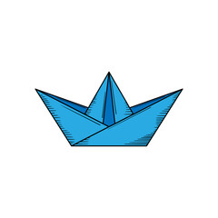 Paper boat origami hand drawn icon illustration isolated