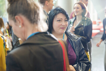 Woman waiting during conference break