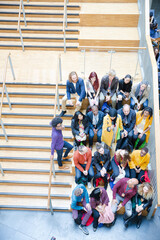 High angle view of people attending conference