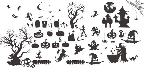Fototapeta premium Happy Halloween decorations and scary pumpkins.