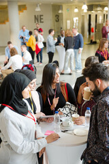 People talking during conference break