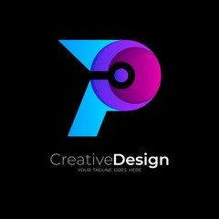 Letter P logo with technology design template, colorful style