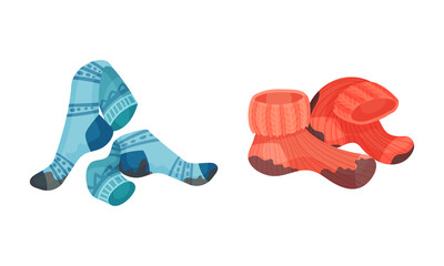 Spotted Socks as Dirty Clothing with Stain for Laundry Vector Set