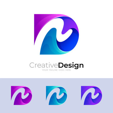 D and Letter N icon, Abstract letter d logo with 3d colorful, D icon vector