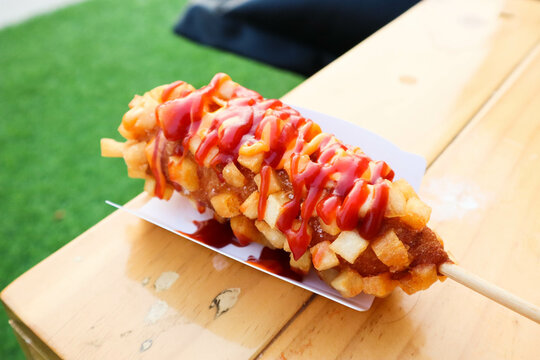 Corn dog in Seoul, South Korea at street food.