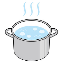 鍋でお湯を沸かす　Boiling water in a pot vector illustration