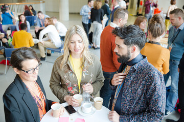 People talking during conference break