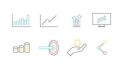 Financial profit chart stroke icon sign set