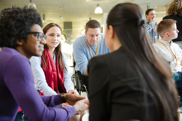 People talking during conference break