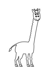 Smiling giraffe in black and white to be colored on white background