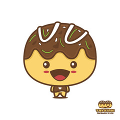 cute takoyaki mascot character, japanese food cartoon illustration