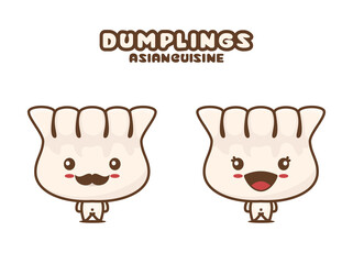 cute dumplings mascot character, asian cuisine cartoon illustration