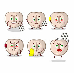 Slice hazelnut cartoon character working as a Football referee